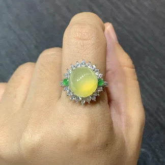 High-Icy Honey Yellow Natural Jadeite Cabochon Ring — S925 Silver · No. 9506 (photo 5)