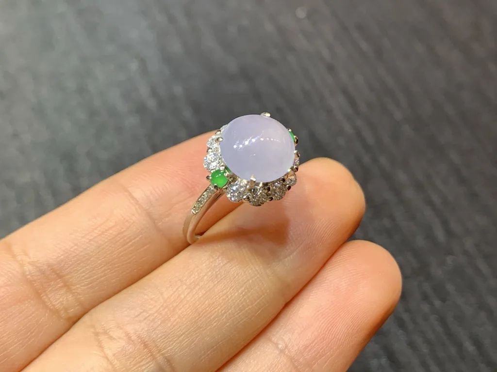High-Icy Lavender Natural Jadeite Cabochon Ring — S925 Silver · No. A3D0 (photo 4)