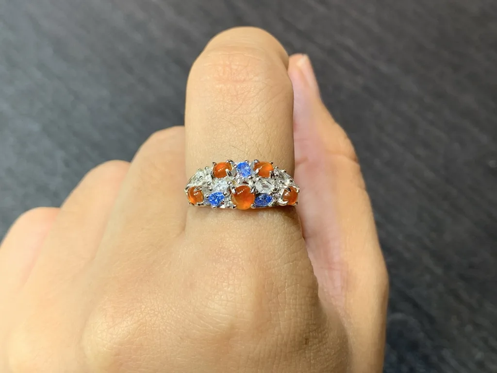 High-Icy Russet Red Natural Jadeite Cabochon Ring — S925 Silver · No. 44D7 (photo 5)