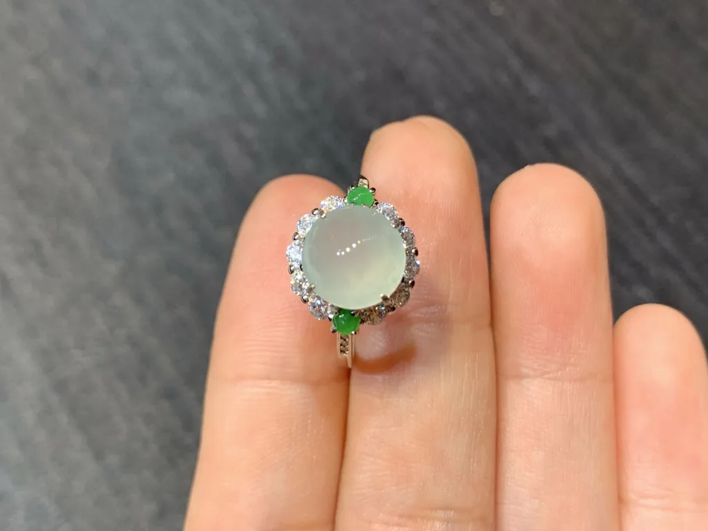 High-Icy Glowing Clear Natural Jadeite Cabochon Ring — S925 Silver · No. FDBF (photo 3)