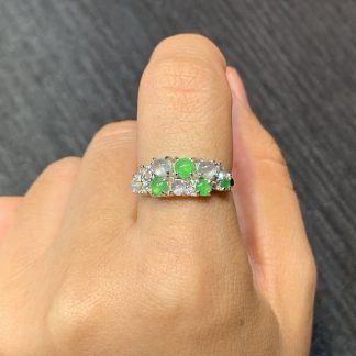 High-Icy Glowing White-and-Green Cabochon Ring — S925 Silver