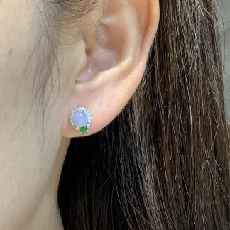 Icy Lavender Natural Jadeite Cabochon Stud Earrings — S925 Silver · No. 9299 (photo 5)