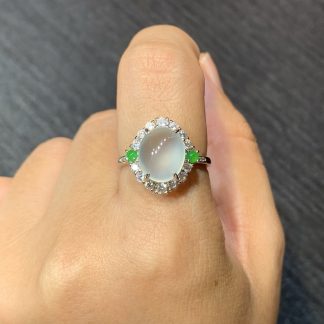 High-Icy Glassy-Base Cabochon Ring — S925 Silver
