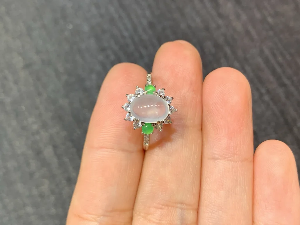 High-Icy Glowing Natural Jadeite Cabochon Ring — S925 Silver · No. 14FA (photo 3)