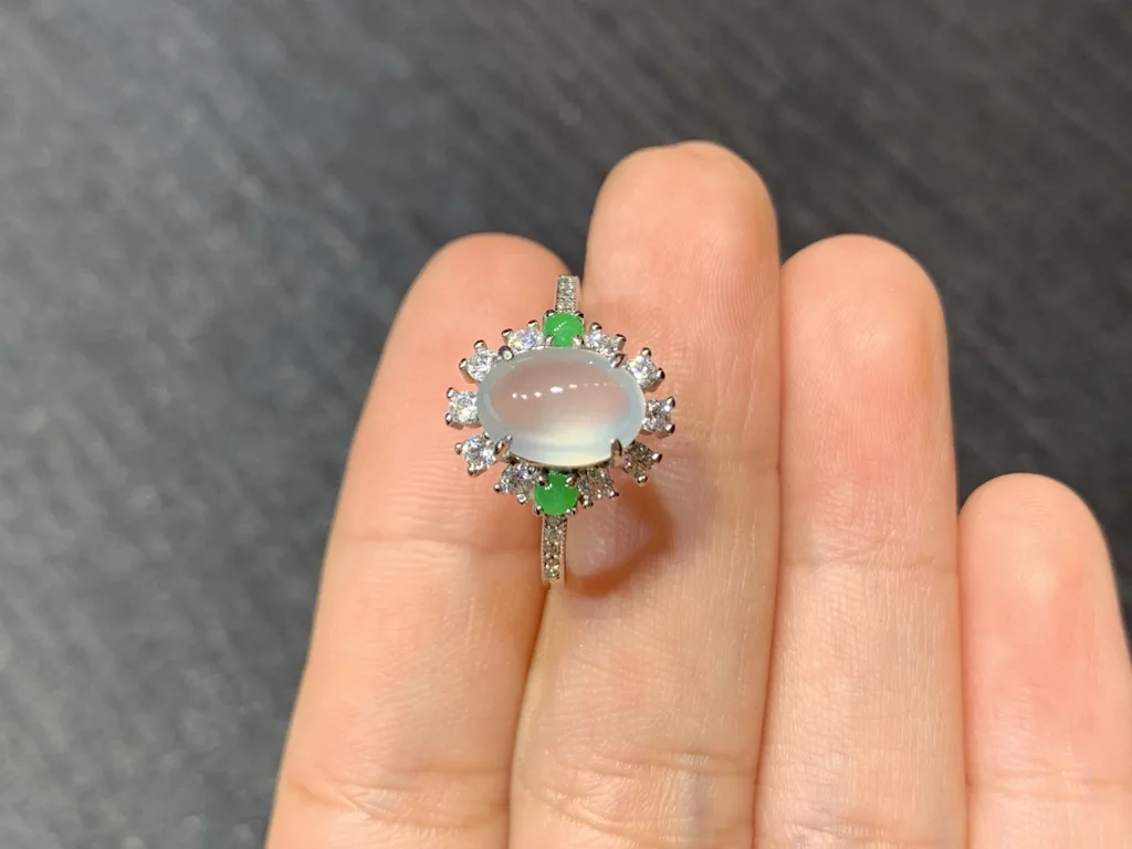 High-Icy Glowing Natural Jadeite Cabochon Ring — S925 Silver · No. 6051 (photo 3)