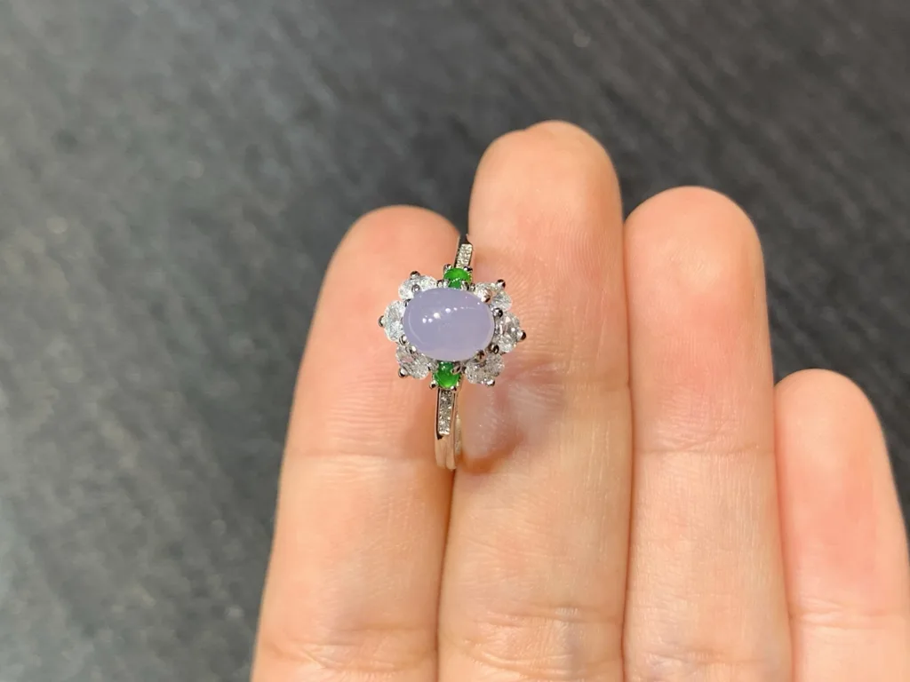 Icy Lavender Natural Jadeite Cabochon Ring — S925 Silver · No. 89A7 (photo 3)