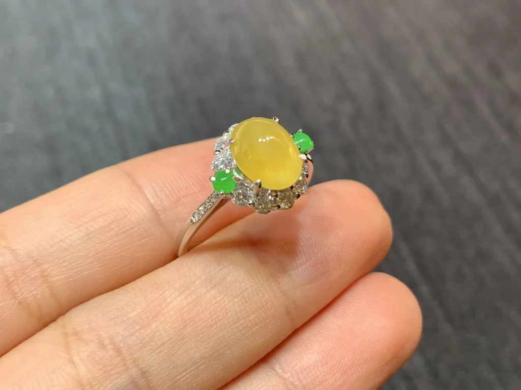 High-Icy Honey Yellow Natural Jadeite Cabochon Ring — S925 Silver · No. BCC8 (photo 4)