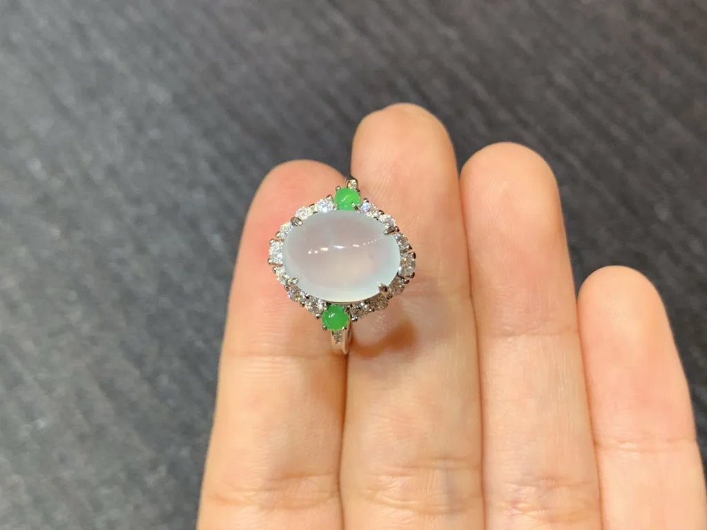 High-Icy Glowing Natural Jadeite Cabochon Ring — S925 Silver · No. 96B6 (photo 3)