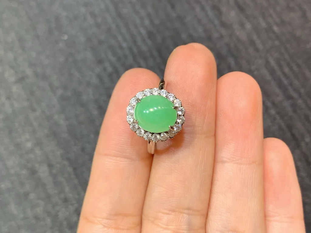 Icy Green Natural Jadeite Cabochon Ring — S925 Silver · No. DB56 (photo 3)