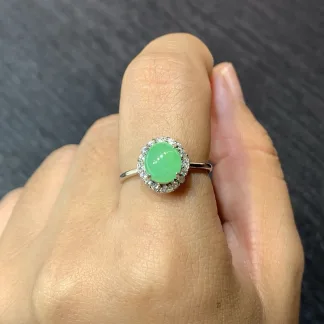 Icy Soft Vivid Green Natural Jadeite Cabochon Ring — S925 Silver · No. AF33 (photo 5)