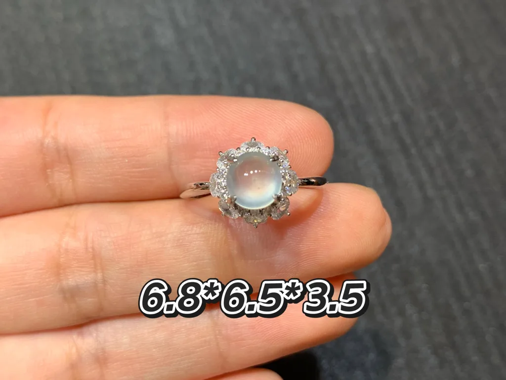 High-Icy Radiant Cabochon Natural Jadeite Cabochon Ring — S925 Silver · No. 7E0B (photo 1)