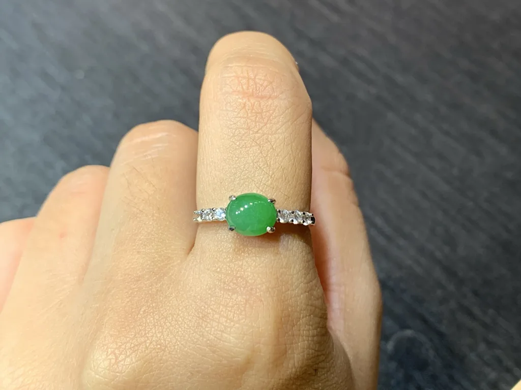 Vivid Green Natural Jadeite Cabochon Ring — S925 Silver · No. 4112 (photo 5)