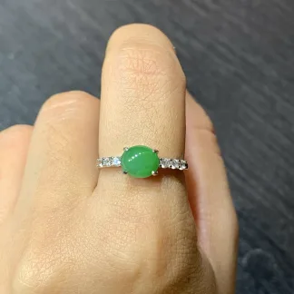 Vivid Green Natural Jadeite Cabochon Ring — S925 Silver · No. 4112 (photo 5)