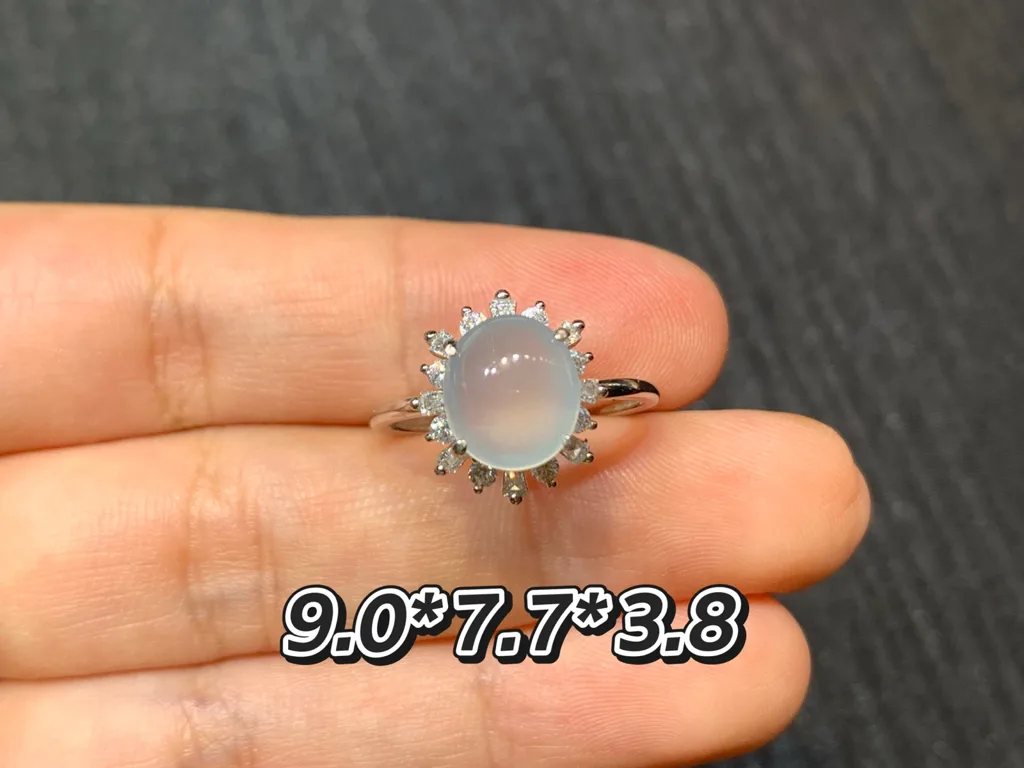 High-Icy Glowing Natural Jadeite Cabochon Ring — S925 Silver · No. 3BAA (photo 1)
