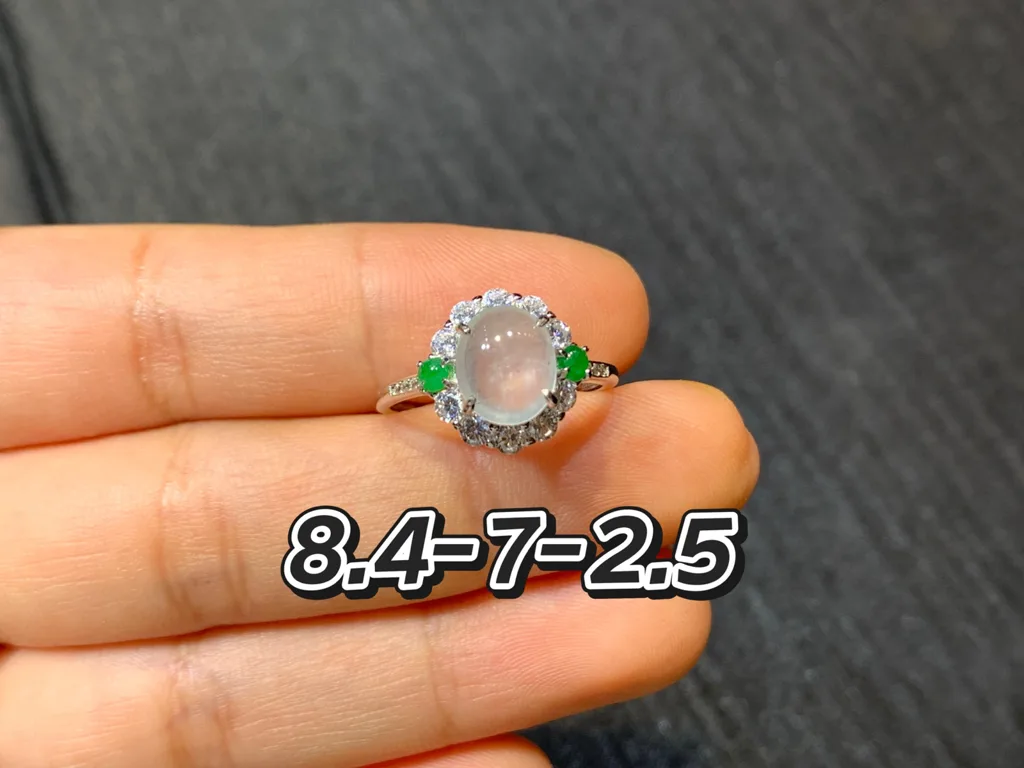 High-Icy Glowing Natural Jadeite Cabochon Ring — S925 Silver · No. 3AE2 (photo 1)