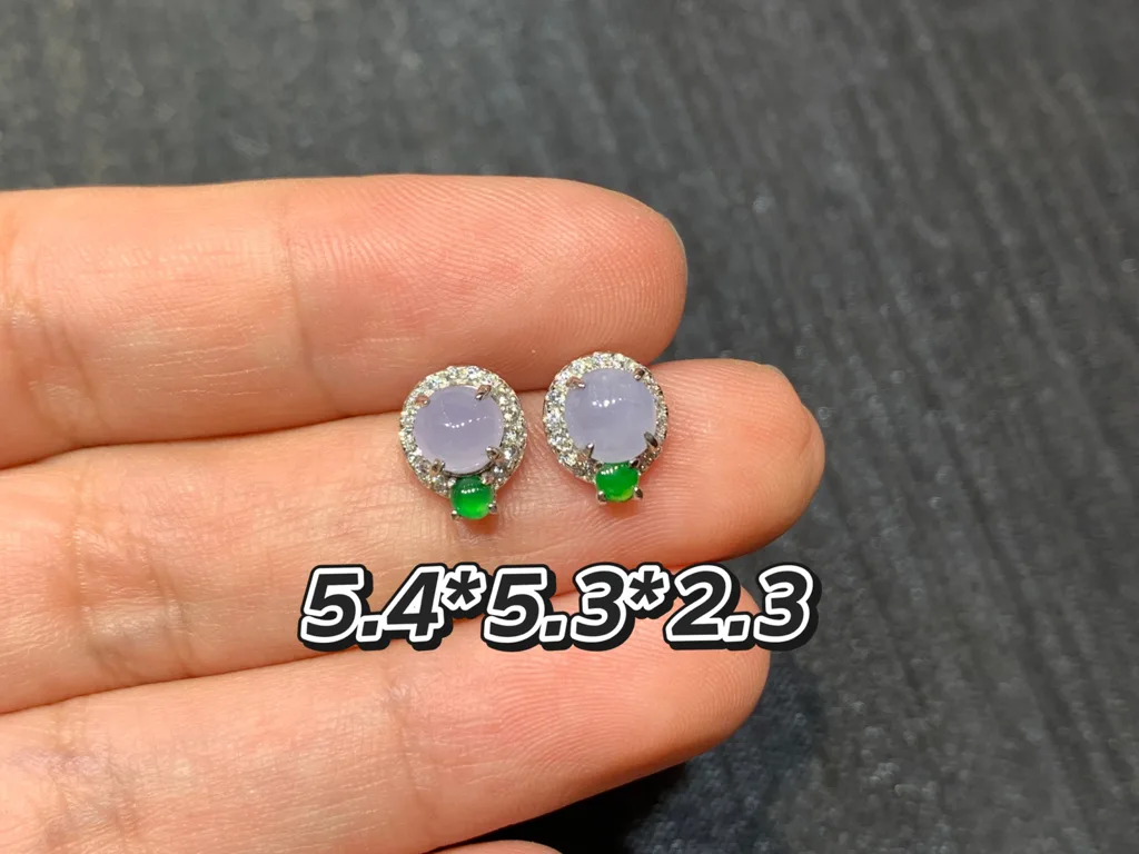 Icy Lavender Natural Jadeite Cabochon Stud Earrings — S925 Silver · No. 9299 (photo 1)