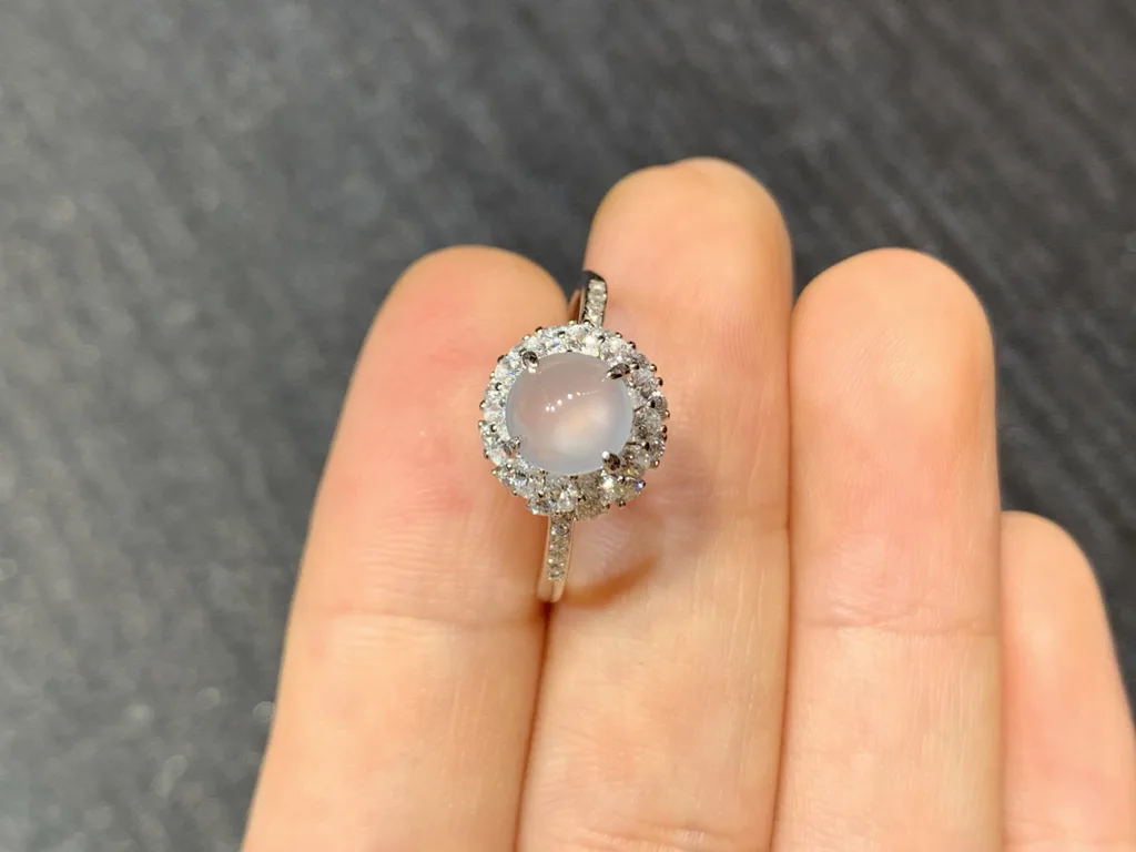 High-Icy Glowing Natural Jadeite Cabochon Ring — S925 Silver · No. C41E (photo 3)