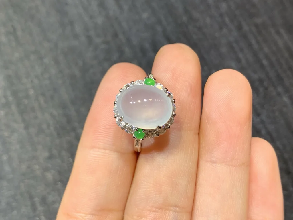 High-Icy Glowing Natural Jadeite Cabochon Ring — S925 Silver · No. 8EA1 (photo 3)