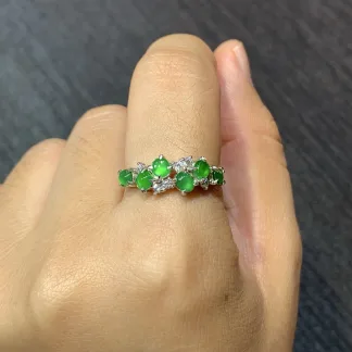 Icy Vivid-Green Natural Jadeite Multi-Stone Cabochon Band — S925 Silver · No. E277