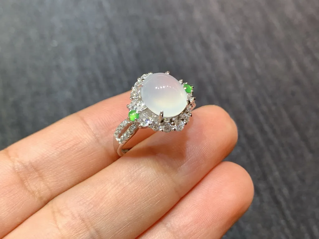 Icy Glowing Natural Jadeite Cabochon Ring — S925 Silver · No. 97A1 (photo 4)
