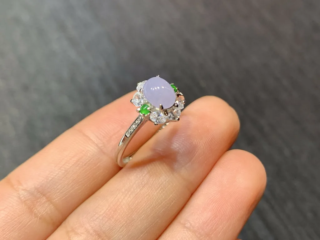 Icy Lavender Natural Jadeite Cabochon Ring — S925 Silver · No. 89A7 (photo 4)