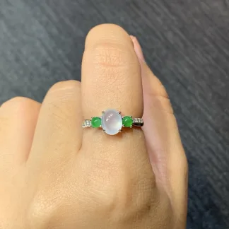 High-Icy Glowing Natural Jadeite Cabochon Ring — S925 Silver · No. 4C6F