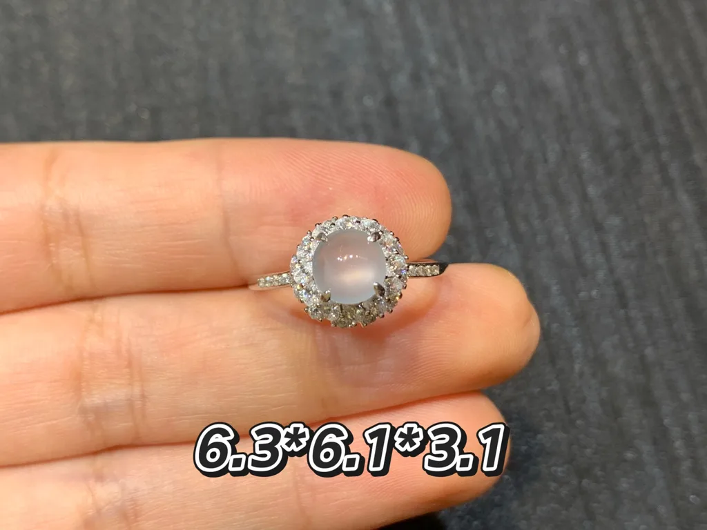 High-Icy Glowing Natural Jadeite Cabochon Ring — S925 Silver · No. C41E (photo 1)