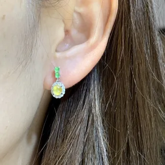 High-Icy Honey Yellow Natural Jadeite Cabochon Drop Earrings — S925 Silver · No. 488E (photo 5)