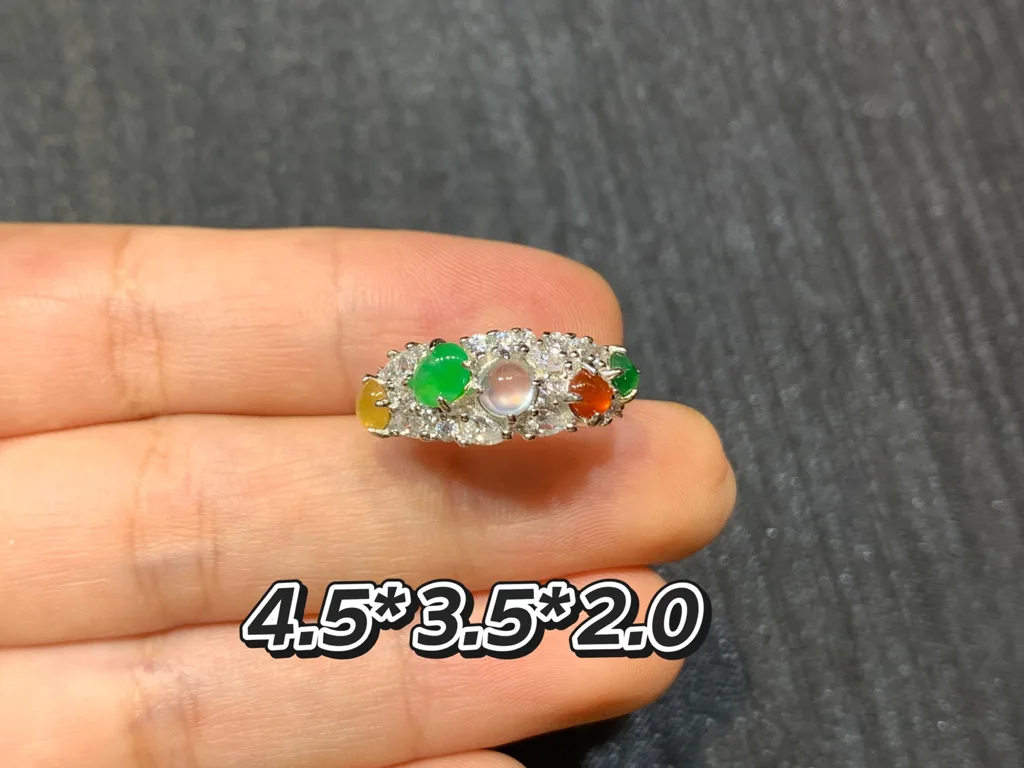 High-Icy Multicolor Natural Jadeite Cabochon Ring — S925 Silver · No. CF24 (photo 1)