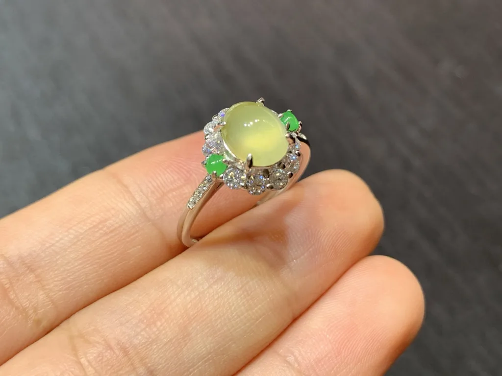 High-Icy Honey Yellow Natural Jadeite Cabochon Ring — S925 Silver · No. CFF9 (photo 4)