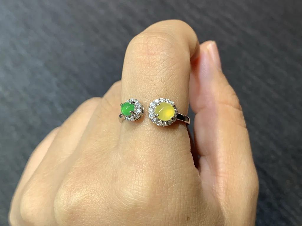 High-Icy Yellow and Green Natural Jadeite Cabochon Ring — S925 Silver · No. 762E (photo 5)