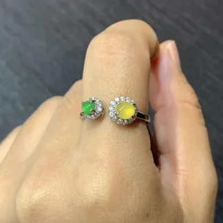 High-Icy Yellow and Green Natural Jadeite Cabochon Ring — S925 Silver · No. 762E (photo 5)