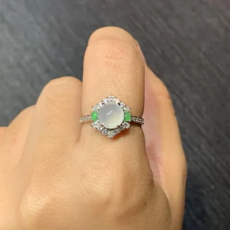 High-Icy Glowing Cabochon Natural Jadeite Three-Piece Cabochon Set — S925 Silver · No. 067B (photo 5)