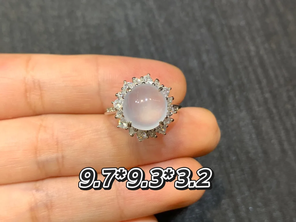 High-Icy Glowing Natural Jadeite Cabochon Ring — S925 Silver · No. 9D14 (photo 1)