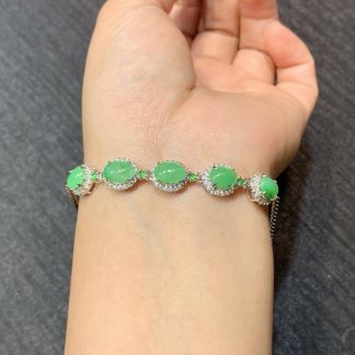 Icy Vivid-Green Cabochon Bracelet — S925 Silver