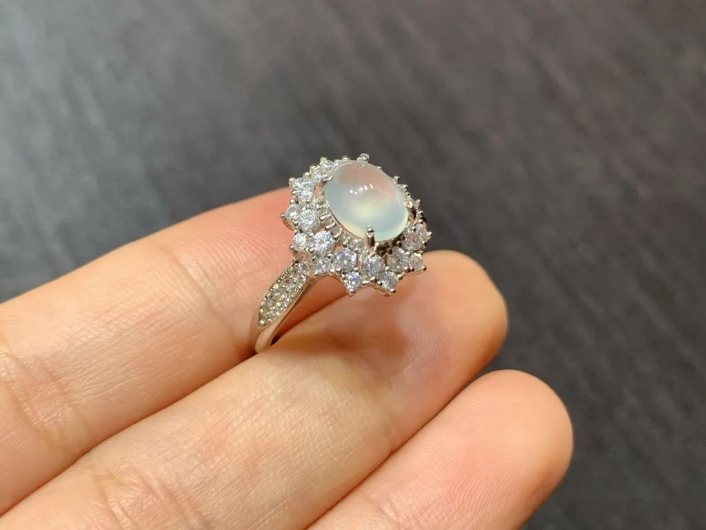 High-Icy Glowing Natural Jadeite Cabochon Ring — S925 Silver · No. 27A4 (photo 4)