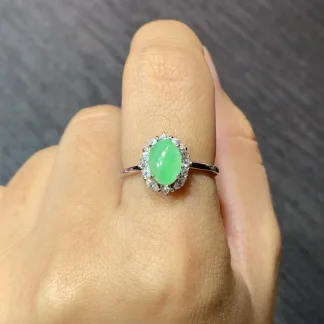 Icy Vivid Green Cabochon Natural Jadeite Three-Piece Cabochon Set — S925 Silver · No. 91D1 (photo 5)