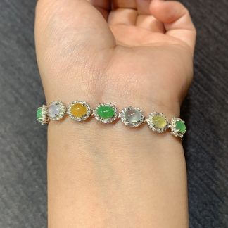High-Icy Multicolor Cabochon Bracelet — S925 Silver
