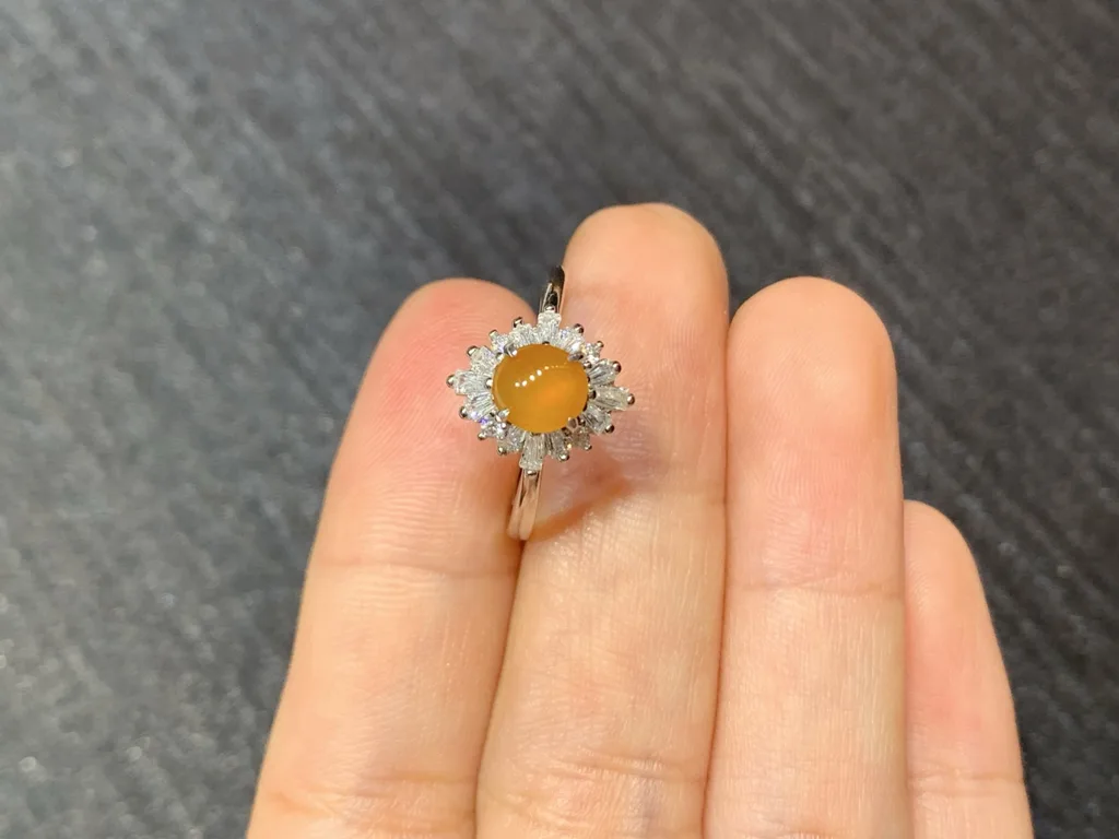 High-Icy Honey Yellow Natural Jadeite Cabochon Ring — S925 Silver · No. F1C5 (photo 3)
