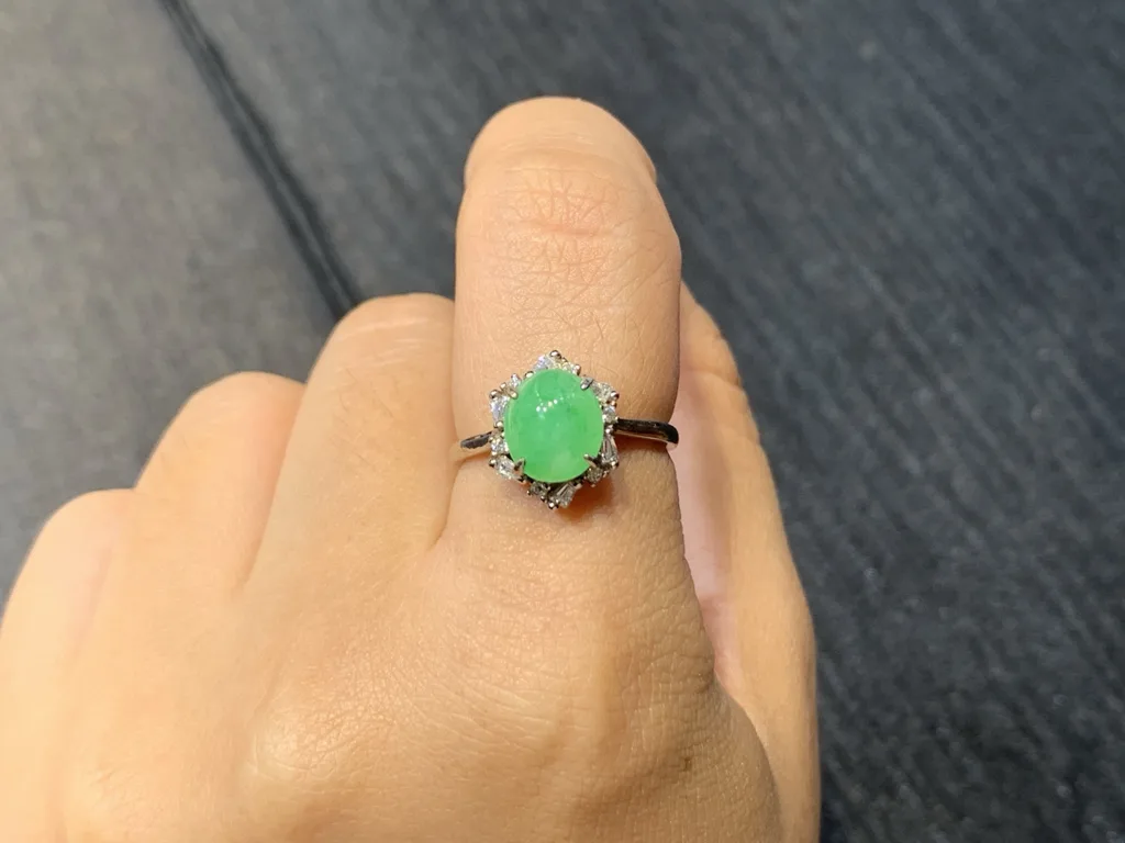 Icy Vivid Green Cabochon Natural Jadeite Three-Piece Cabochon Set — S925 Silver · No. 9C6C (photo 5)