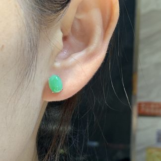 Icy Green Cabochon Stud Earrings — S925 Silver