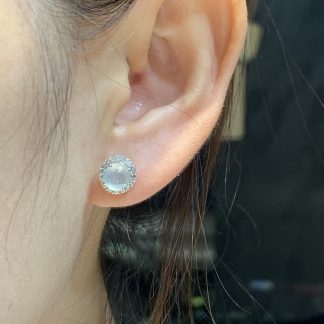High-Icy Glowing Cabochon Stud Earrings — S925 Silver
