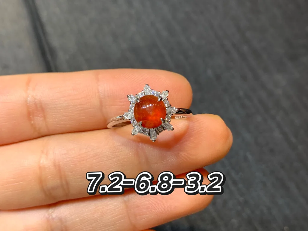 High-Icy Russet Red Natural Jadeite Cabochon Ring — S925 Silver · No. 19B9 (photo 1)