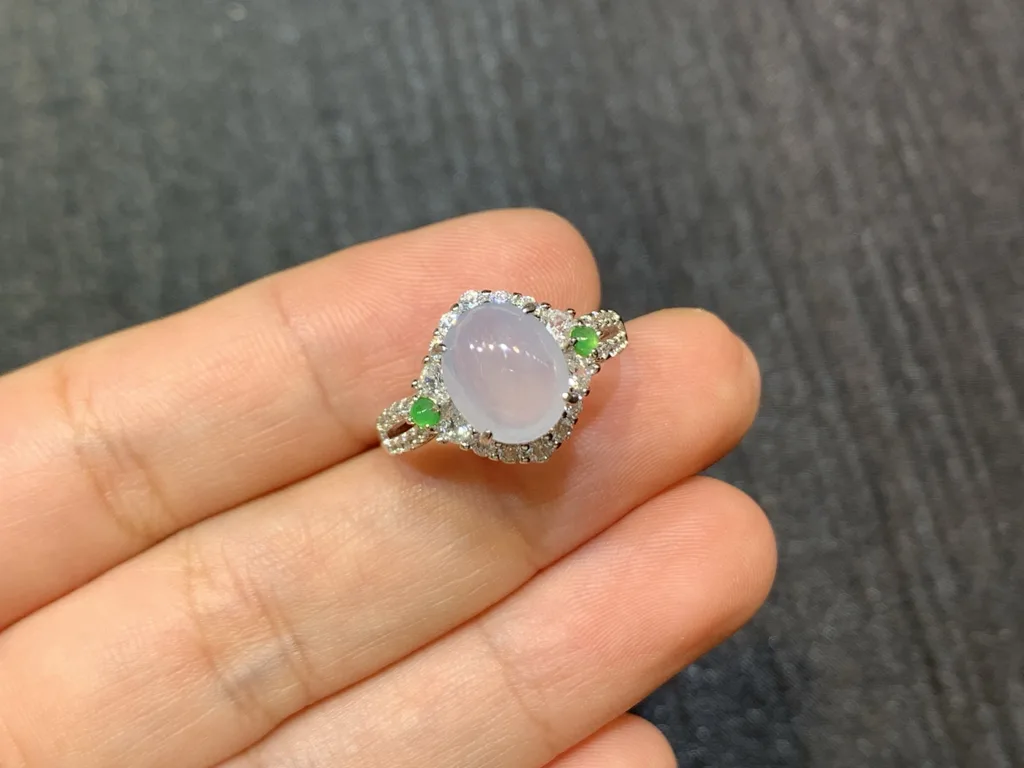High-Icy Pale Lavender Natural Jadeite Cabochon Ring — S925 Silver · No. 6B45 (photo 2)