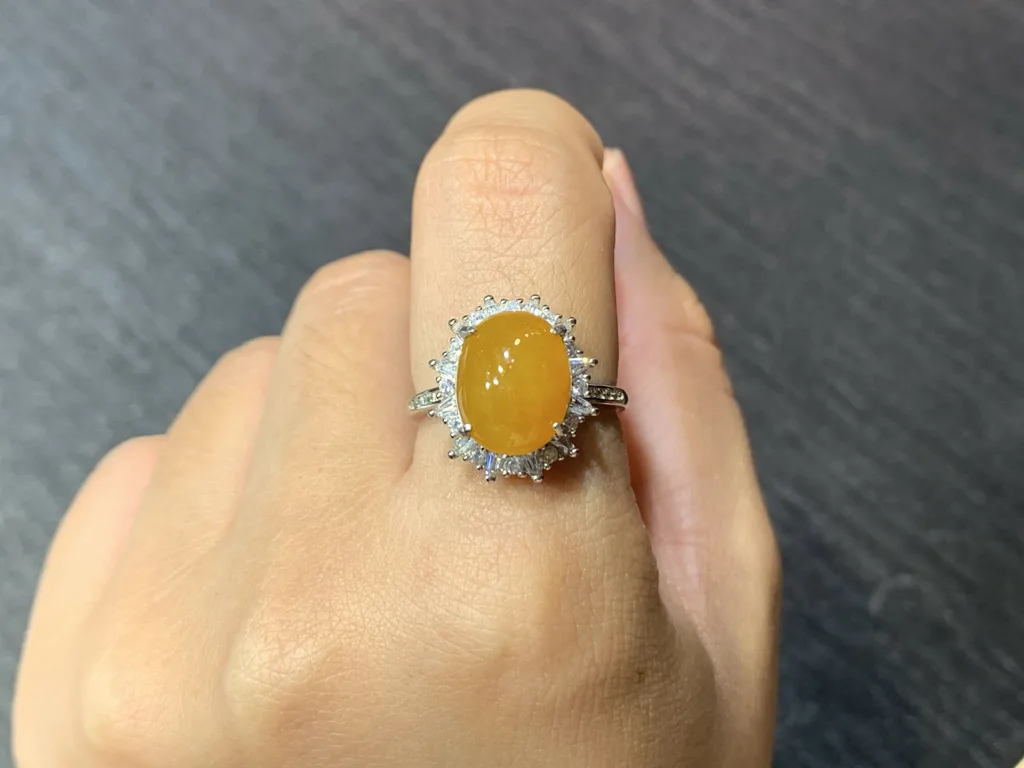 High-Icy Honey Yellow Natural Jadeite Cabochon Ring — S925 Silver · No. 64A9 (photo 5)