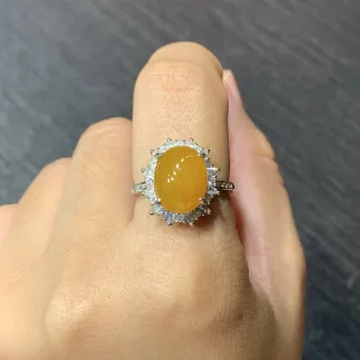 High-Icy Honey Yellow Natural Jadeite Cabochon Ring — S925 Silver · No. 64A9 (photo 5)