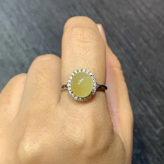 Icy Honey Yellow Natural Jadeite Cabochon Set — S925 Silver · No. 02F6 (photo 5)