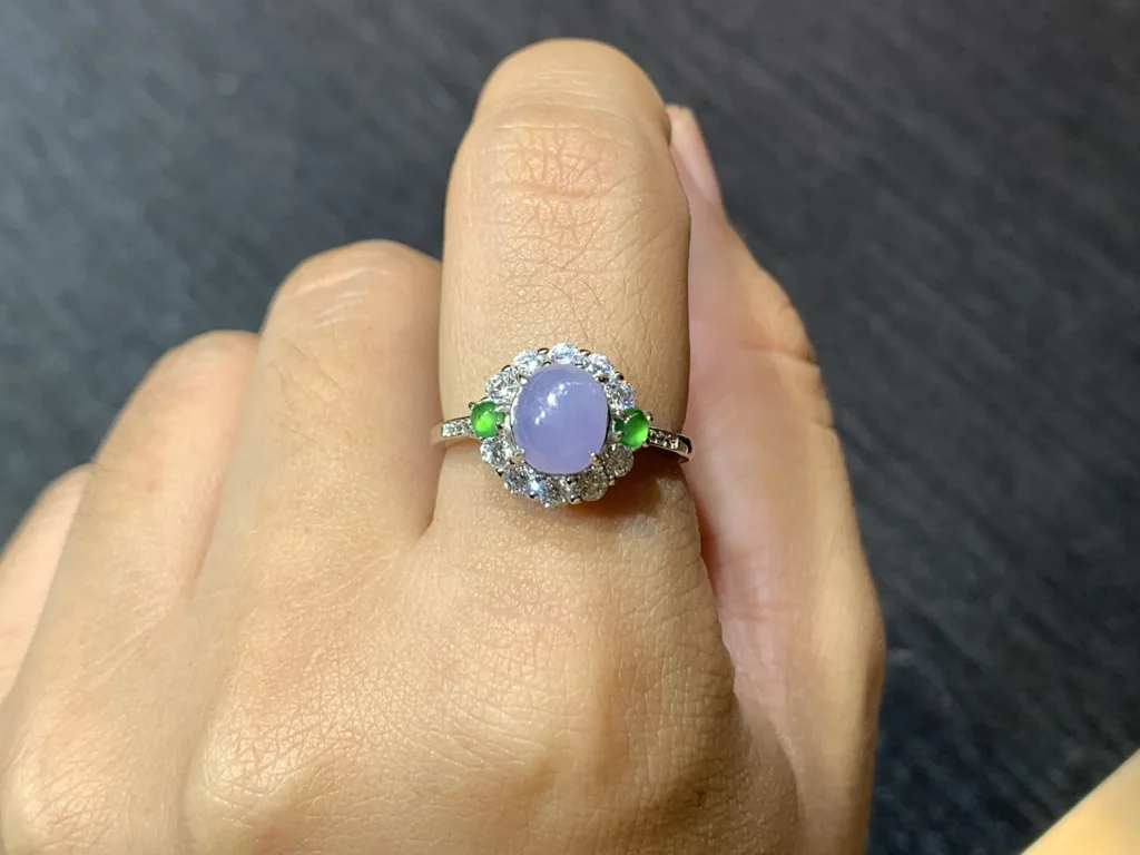 Lavender Natural Jadeite Cabochon Ring — S925 Silver · No. B811 (photo 5)