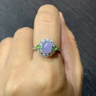 Lavender Natural Jadeite Cabochon Ring — S925 Silver · No. B811 (photo 5)