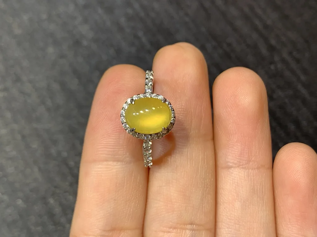 High-Icy Honey Yellow Natural Jadeite Cabochon Ring — S925 Silver · No. E899 (photo 3)